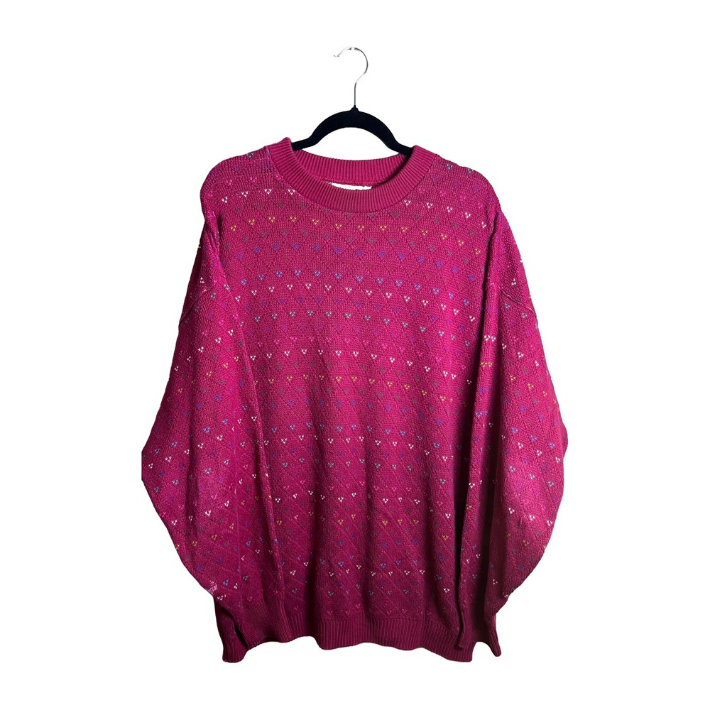 Vintage Winona Knits Magenta Pink Cotton‎ Geometric Sweater Mens XLT Made in USA